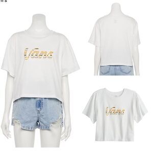 VANS Scripts Stripe Crop T Shirt NWT